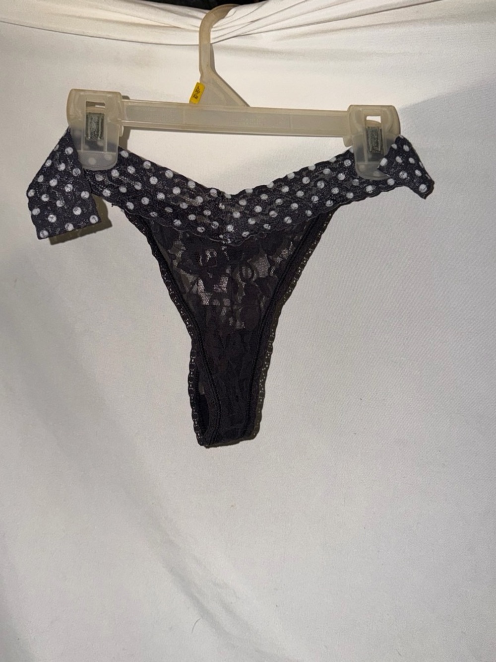Black Lace & Polka Dot Waistband Thong Panty